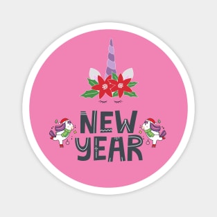 New Year Unicorns - Flowers Magnet